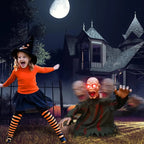 HalloWraith comparison graphic showing LED eyes, swinging arms, realistic clothing and waterproof design versus other props